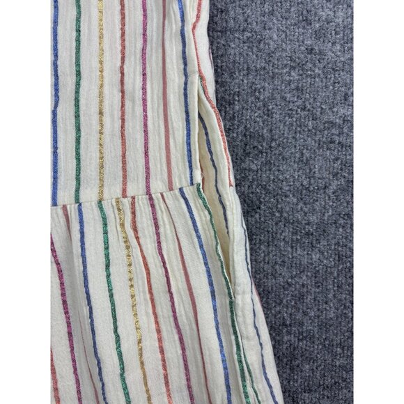 GAP Shirt Womens XS White Multicolor Metallic Stripe Ruffle Sleeve Peplum Top - Picture 6 of 8